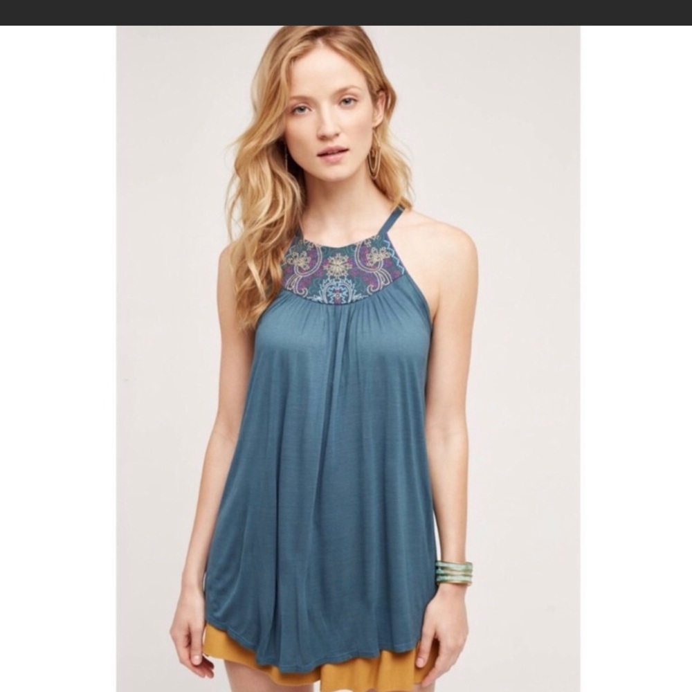 One September Anthropologie Embroidered Tie Back Tank Women's Medium